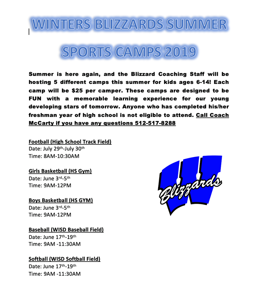 2019 Winters Summer Camps